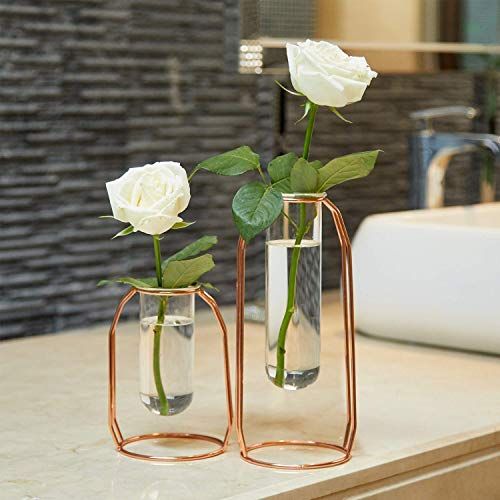 Set di 2 vasi da fiori in metallo oro rosa e vetro