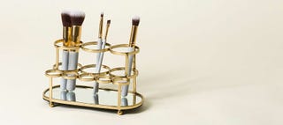 Mirror Base Gold Metal Makeup Brush & Lipstick Holder, £28