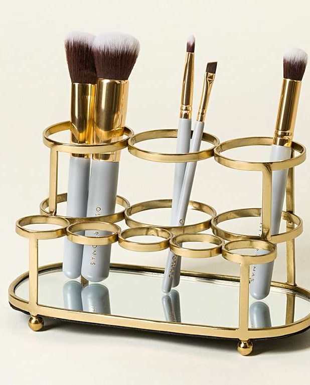 Mirror Base Gold Metal Makeup Brush & Lipstick Holder, £28