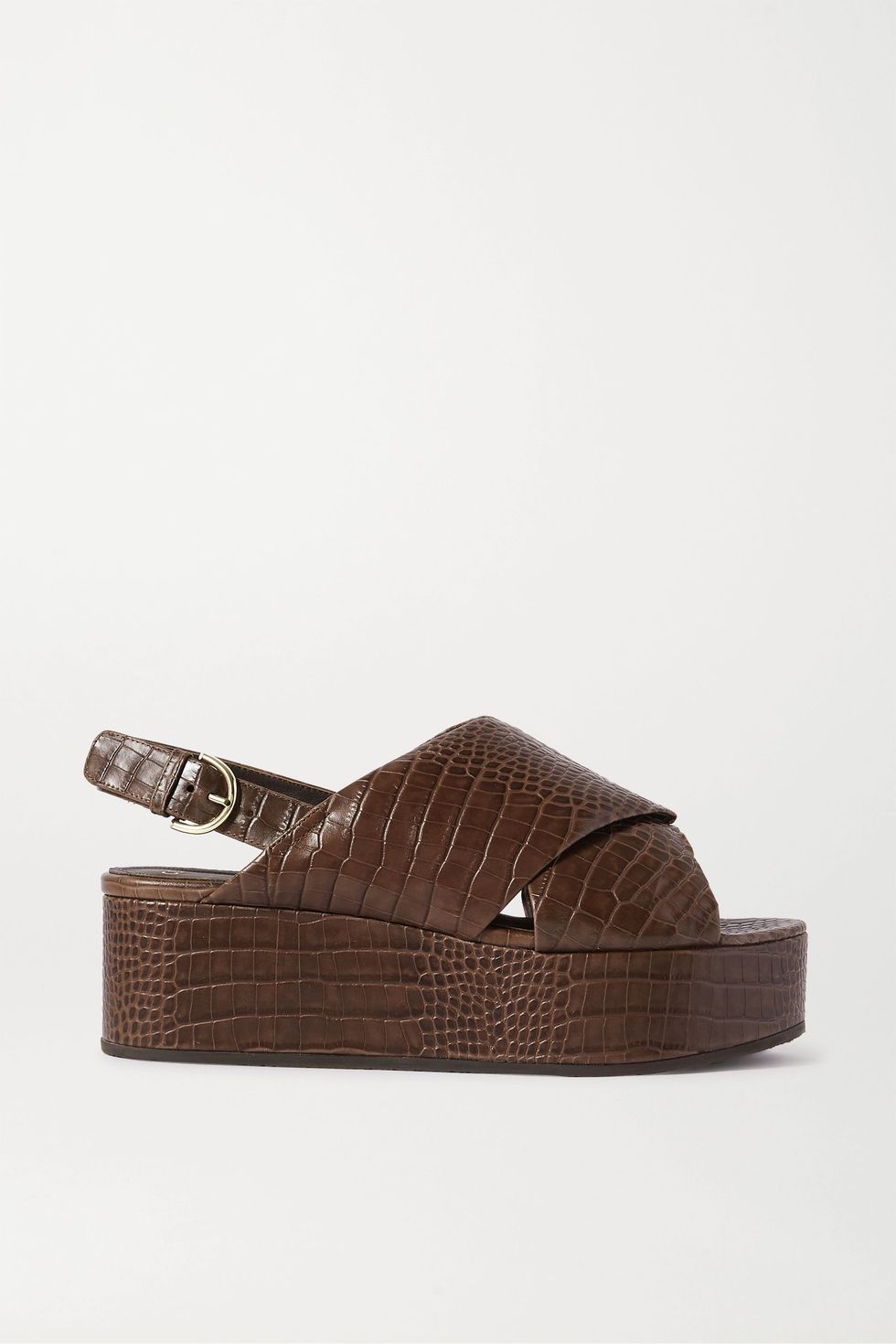 Croc-effect leather platform slingback sandals
