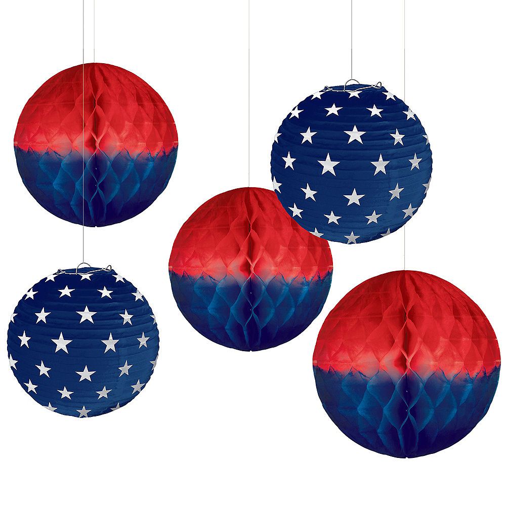 Cupcake Toppers USA Flag Pennant Fourth of July Decor American Flag Party Supplies Red White Blue Paper Fans 46pcs 4th of July Patriotic Decorations Hanging Swirls Party Decor Star Streamer 