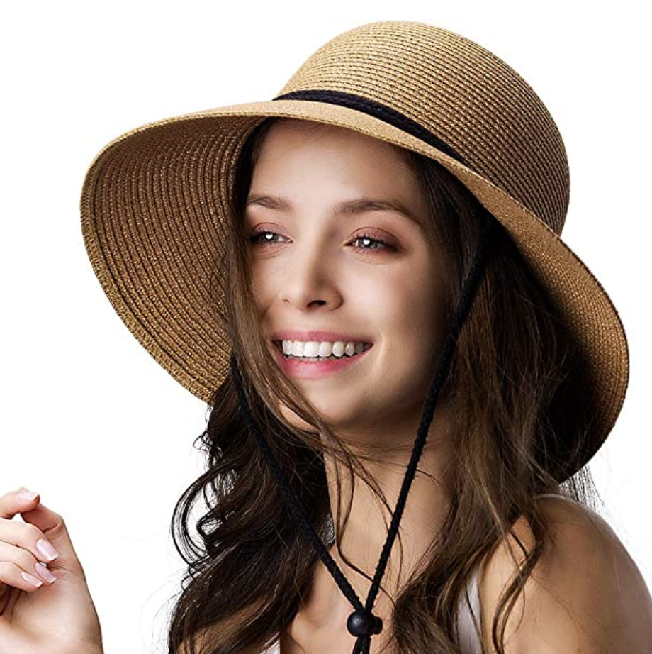 Furtalk Sun Visor Hats for Women Wide Brim Straw Roll-Up Ponytail Summer Beach Hat UV UPF Packable Foldable Travel