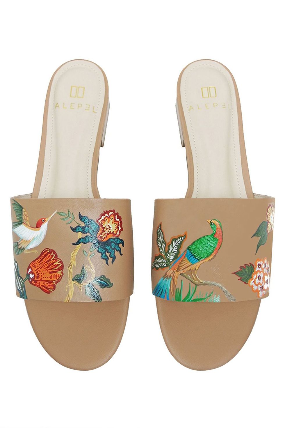 Bird Floral Hand Painted Slide in Tan