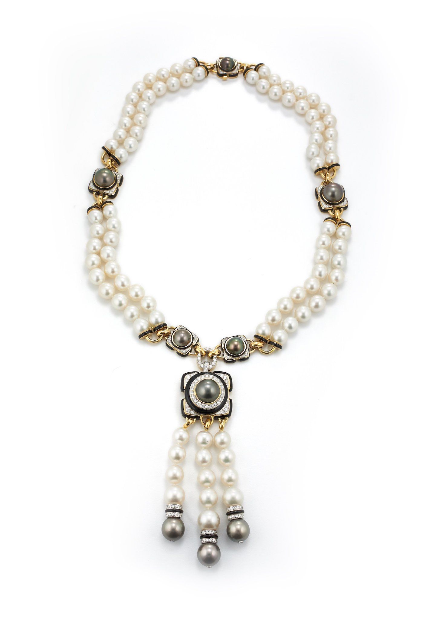 Pearl, Enamel, and Diamond Necklace