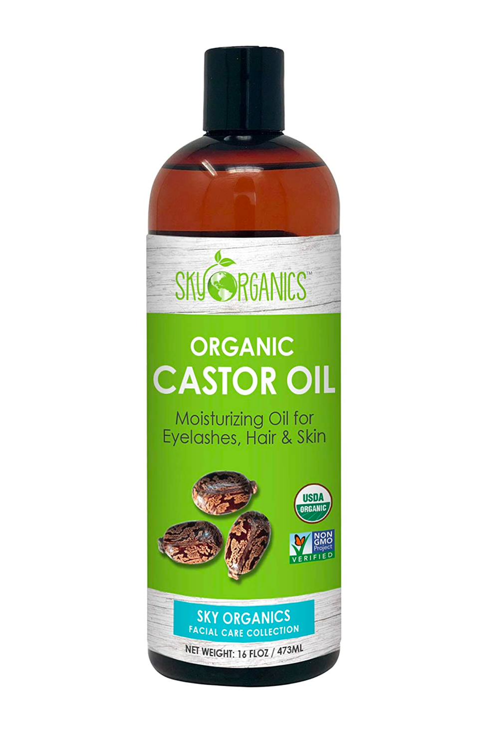 Sky Organics Organic Castor Oil for Eyelashes, Hair, & Skin