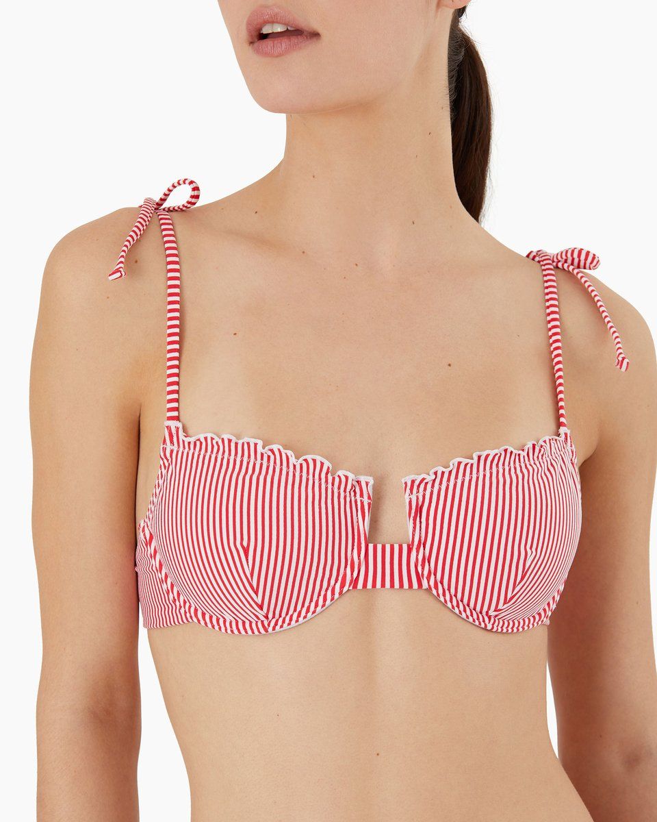 Red Striped Bikini Top