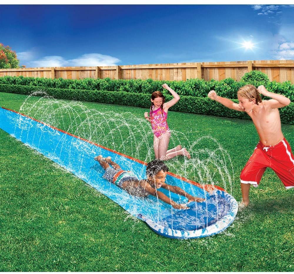 Alacritua Lawn Water Slides Double Lane Water Splash Slide Backyard Toy Kid...