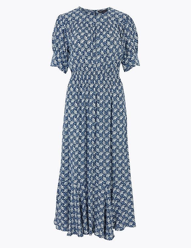 M&S Collection Printed Yoke Midi Waisted Dress