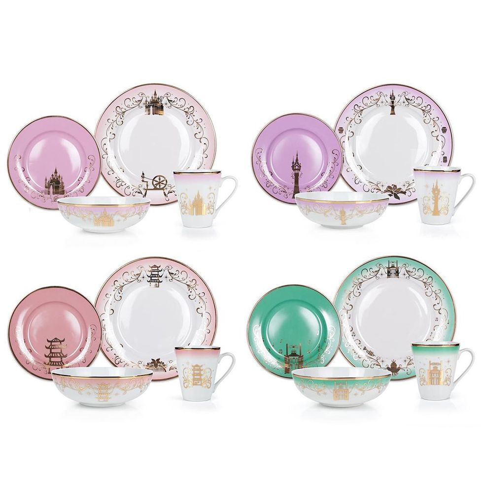 Disney Princess 16-Piece Dinnerware Set | Cinderella, Jasmine, Ariel, Belle