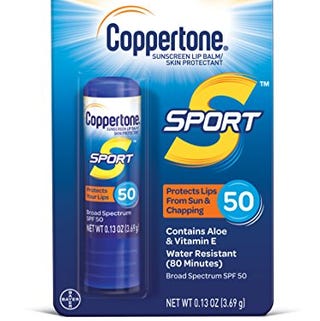 Coppertone SPORT Sunscreen Lip Balm Broad Spectrum SPF 50 (0.13 oz) (packaging may vary). Coppertone SPORT Sunscreen Lip Balm Broad Spectrum SPF 50 (0.13 oz) (packaging may vary).