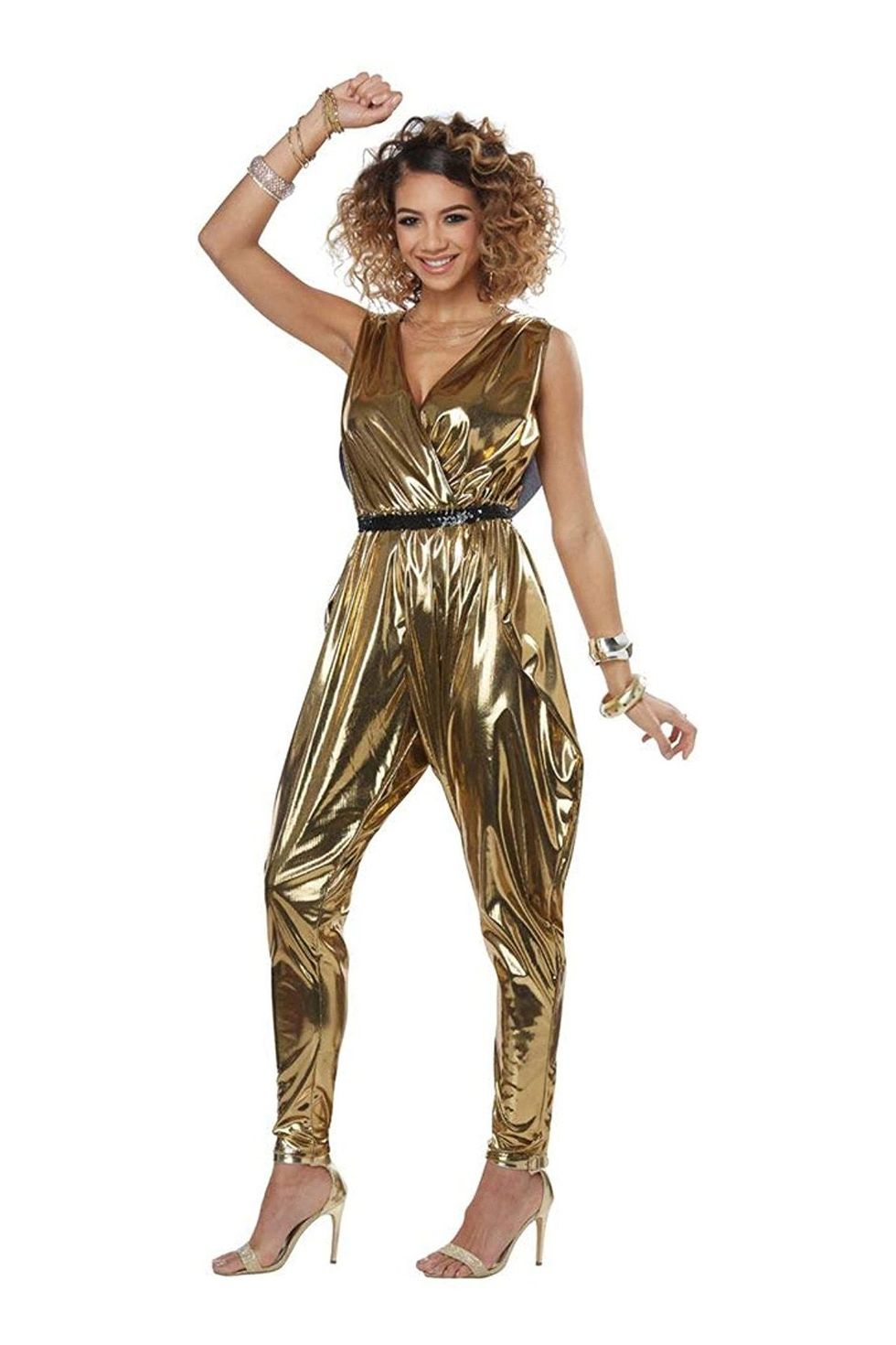 70s Costume Metallic Gold Disco Flare Pants - 70s Disco Costumes