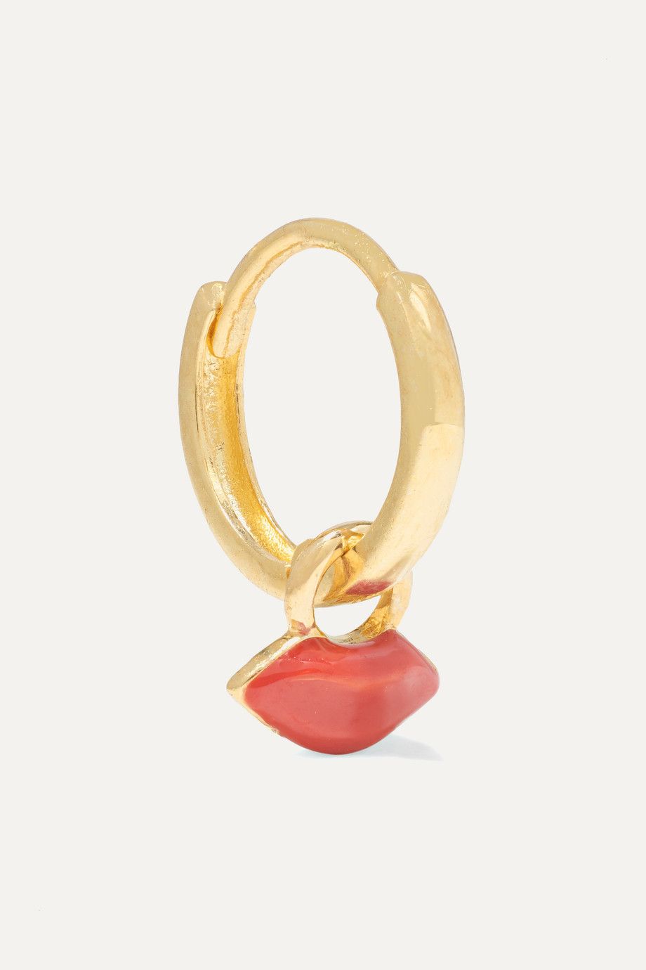 Mini Lip Huggy 14-karat gold and enamel earring
