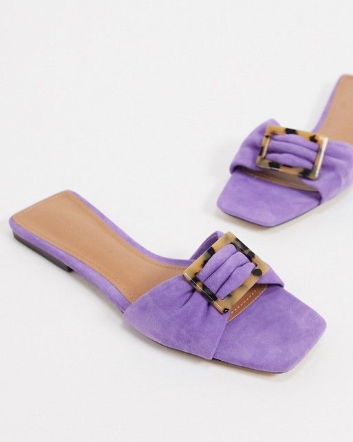 Who What Wear Margaruite buckle flat sandals in purple leather