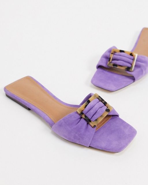 Who What Wear Margaruite buckle flat sandals in purple leather