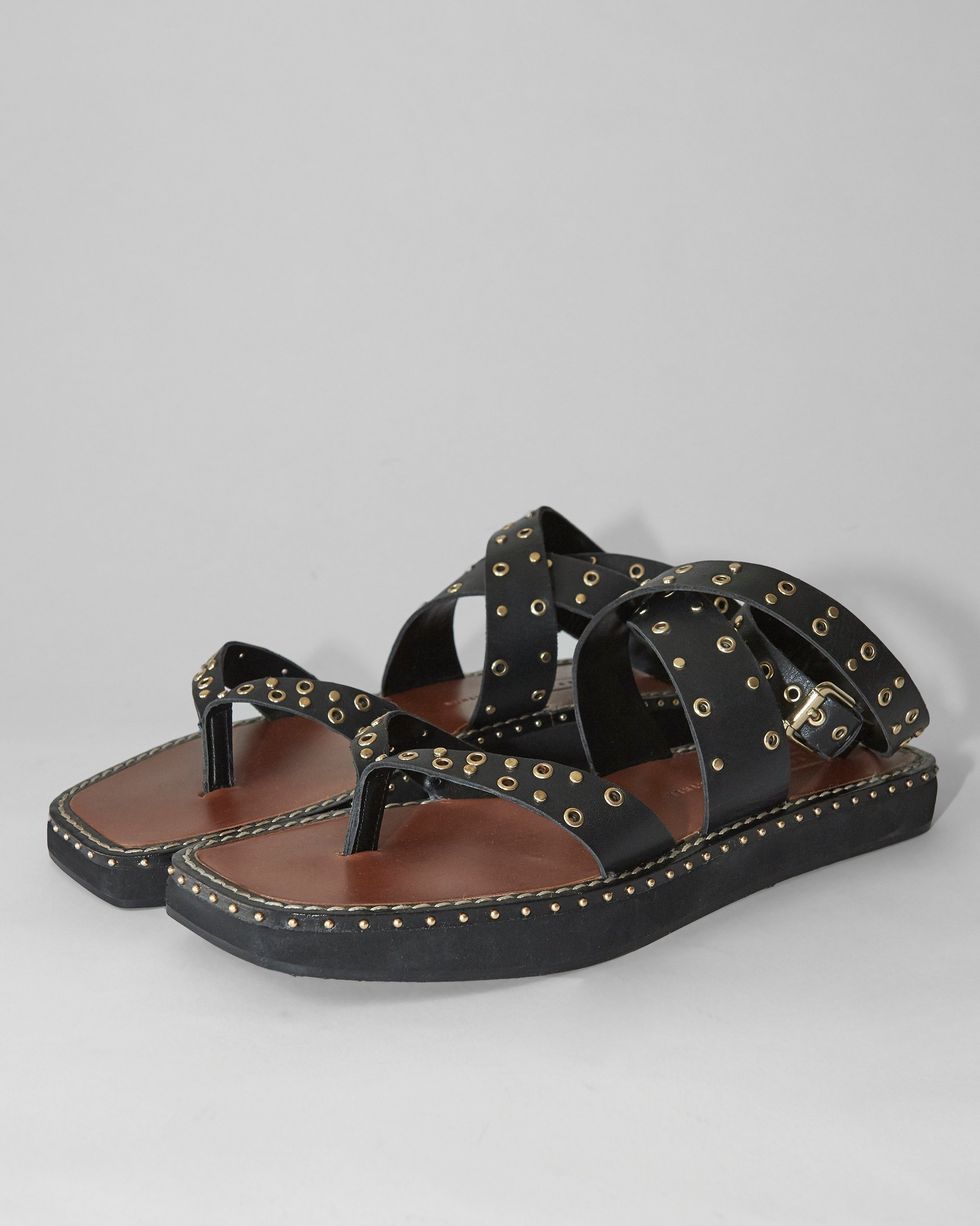Power Black Leather Studded Sandals
