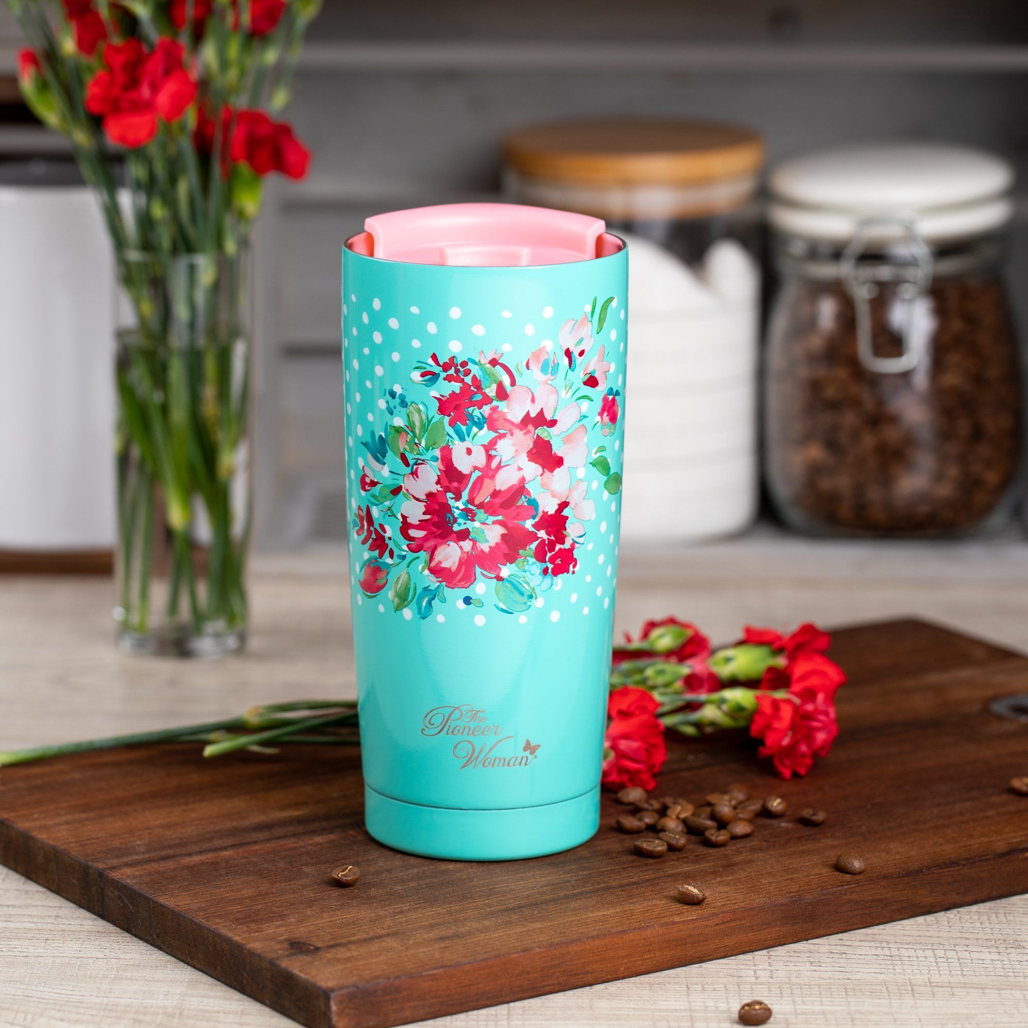 pioneer woman ceramic travel mug