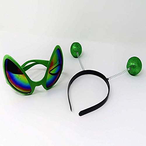 Green Alien Glasses & Martian Headband Set 