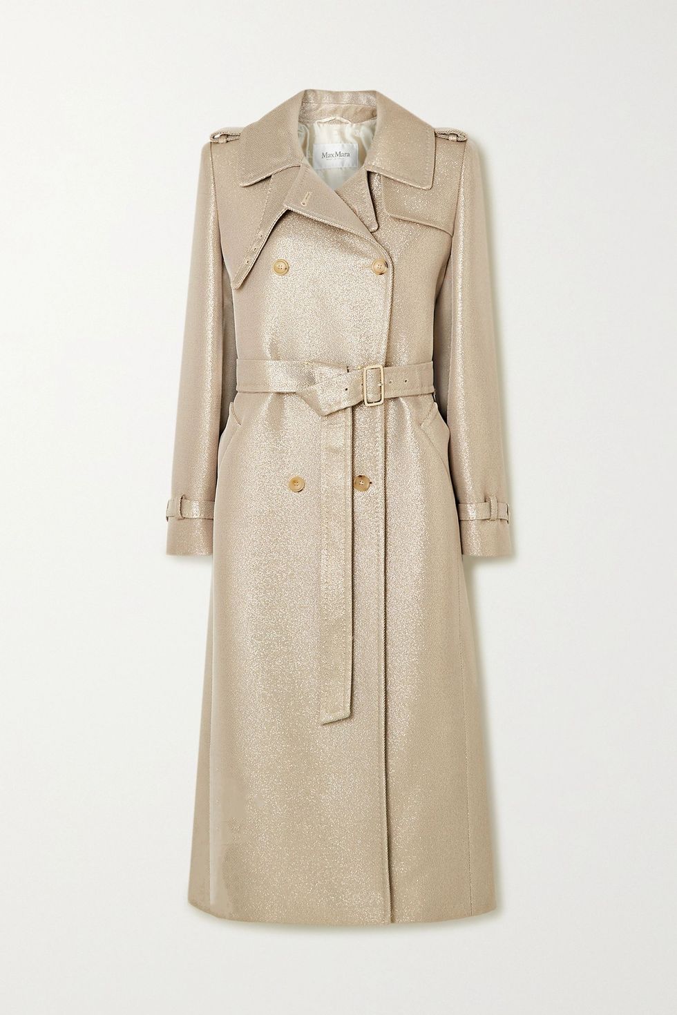 Metallic wool-blend twill trench coat