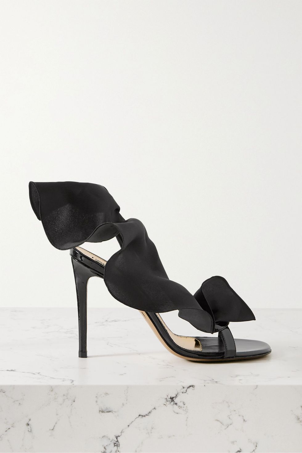 Penelope ruffled organza and patent leather slingback sandals