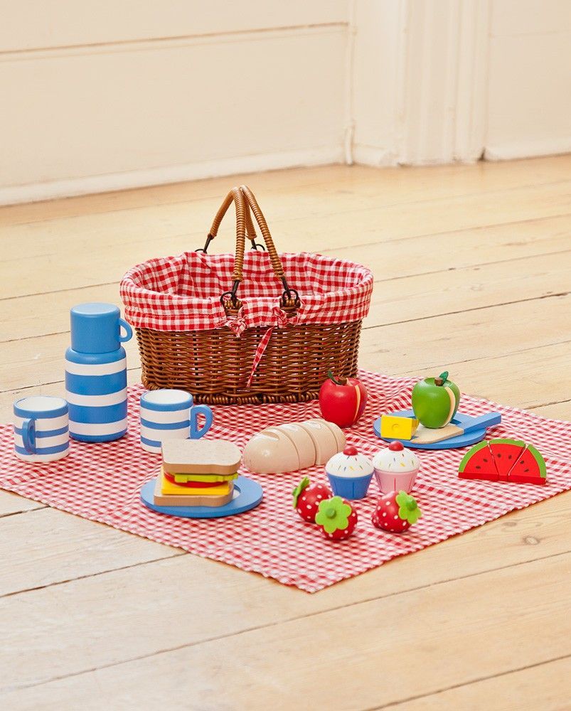 Picnic Basket with Wooden Food