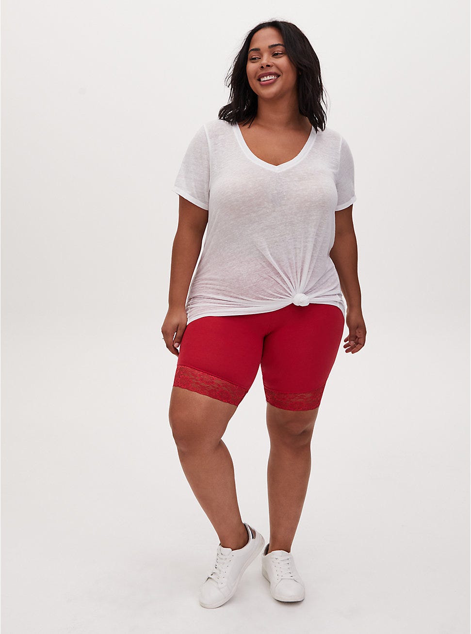 Red Lace Trim Bike Short