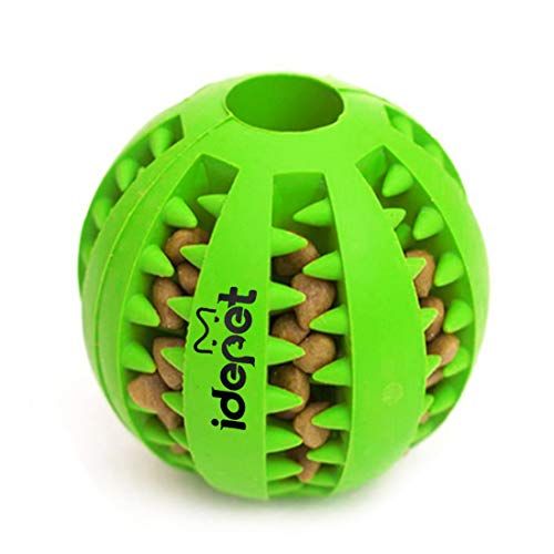 Idepet Dog Toy Ball, Nontoxic Bite Resistant Dog Chew Ball Food Treat Feeder Tooth Cleaning Exercise Game Ball