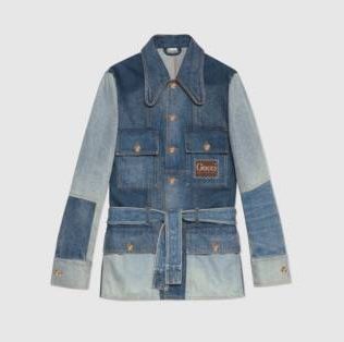 Patchwork effect denim jacket with Gucci label
