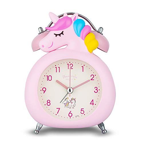 Kids Cute Silent Portable NO Ticking Analog Clock Light Battery Operated Travel Alarm for children Bedside Table Alarm Clock White ZKIAH Childrens Alarm Clock Analogue 