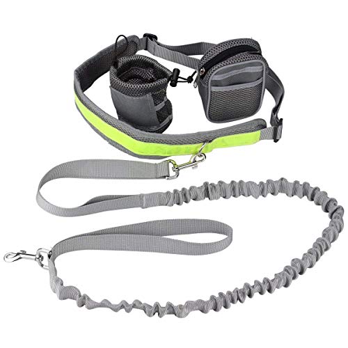 Cadrim Hands Free Dog Walking Belt Ajustable Dog Leash Waist Belt Pet Dog Leash Coupler Running and Jogging Lead Belt for Dogs with 2 Pack Bags and Reflective Strip (grey)