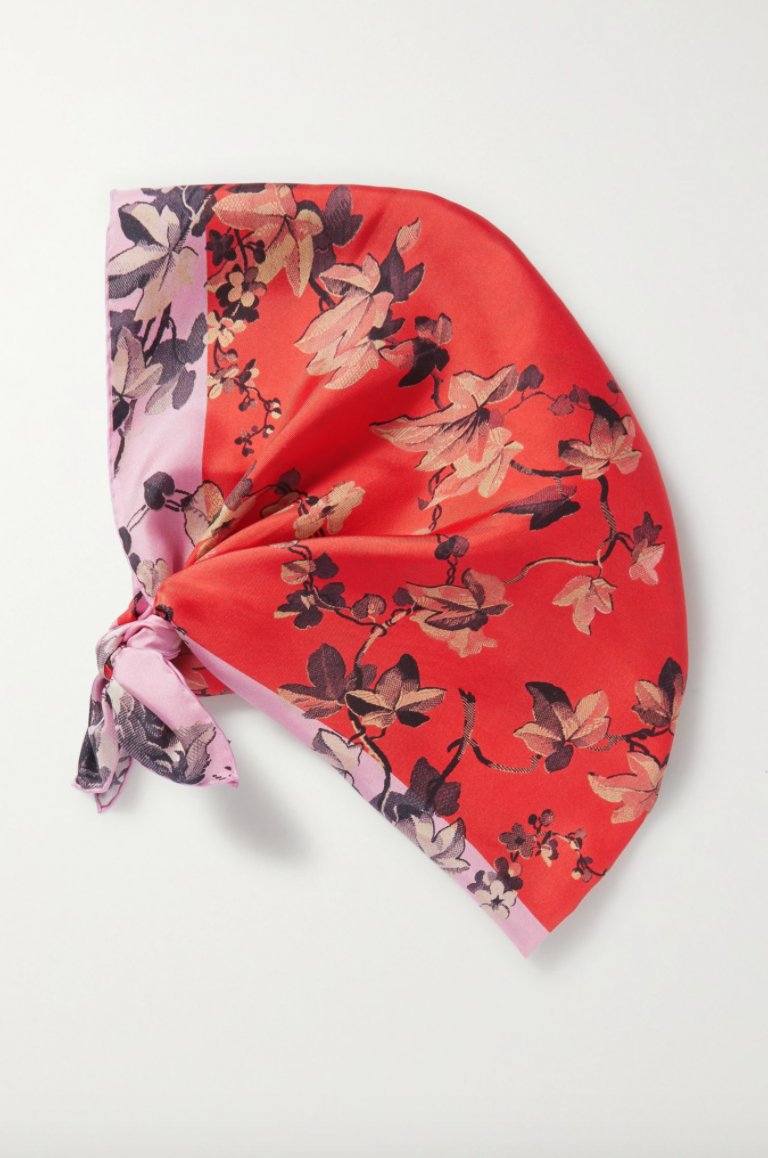 Floral-print silk-twill scarf 