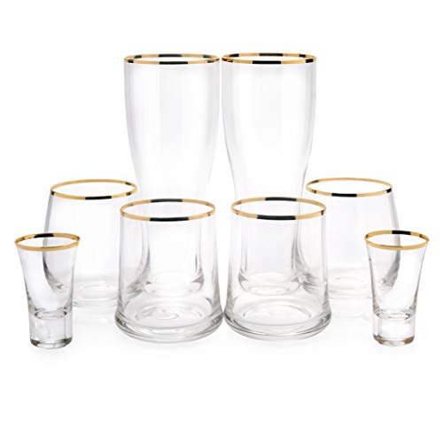 KJM and Co. Gold Rimmed 8-Piece Glassware Set 