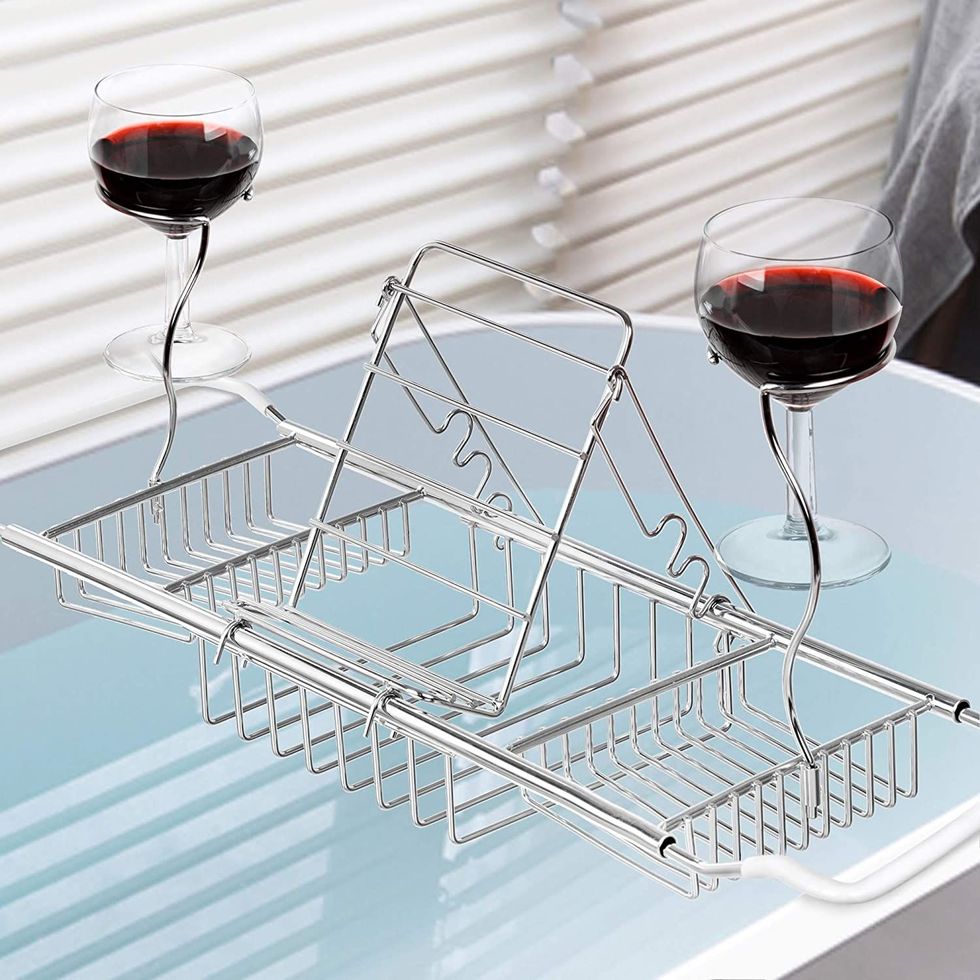 Custom Acrylic Bathroom Bath Caddy Wine Glass Holder Tray Over
