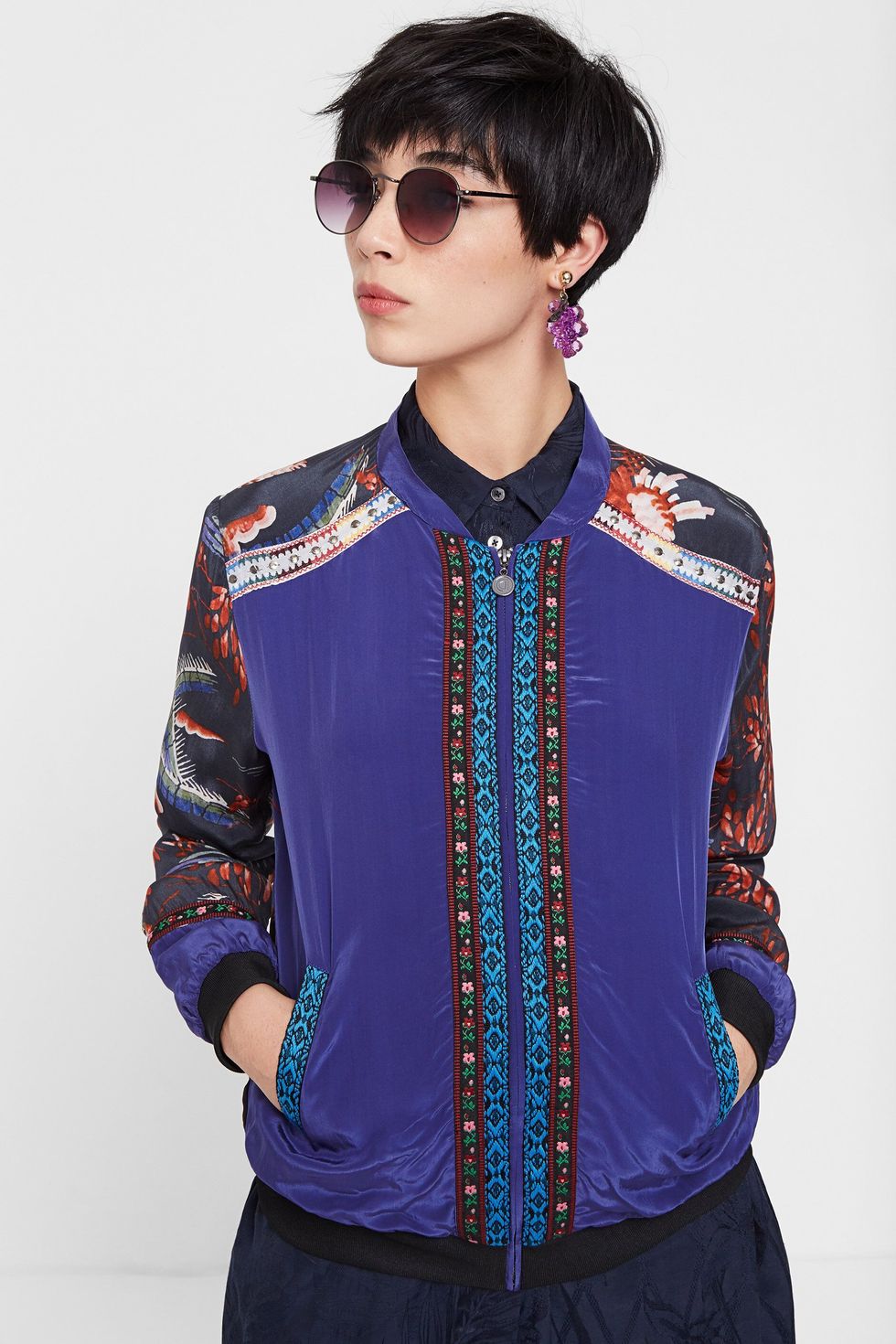 Bomber Jacket With Oriental Print
