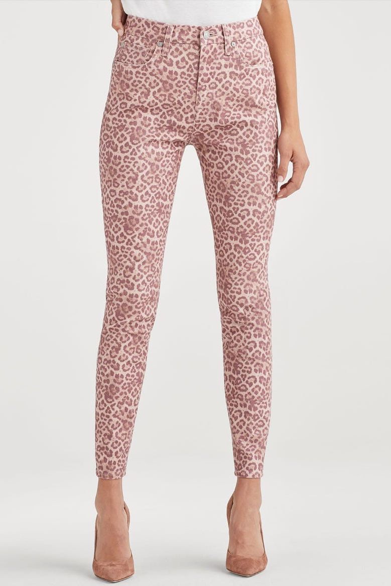 High Waist Ankle Skinny in Rose Leopard