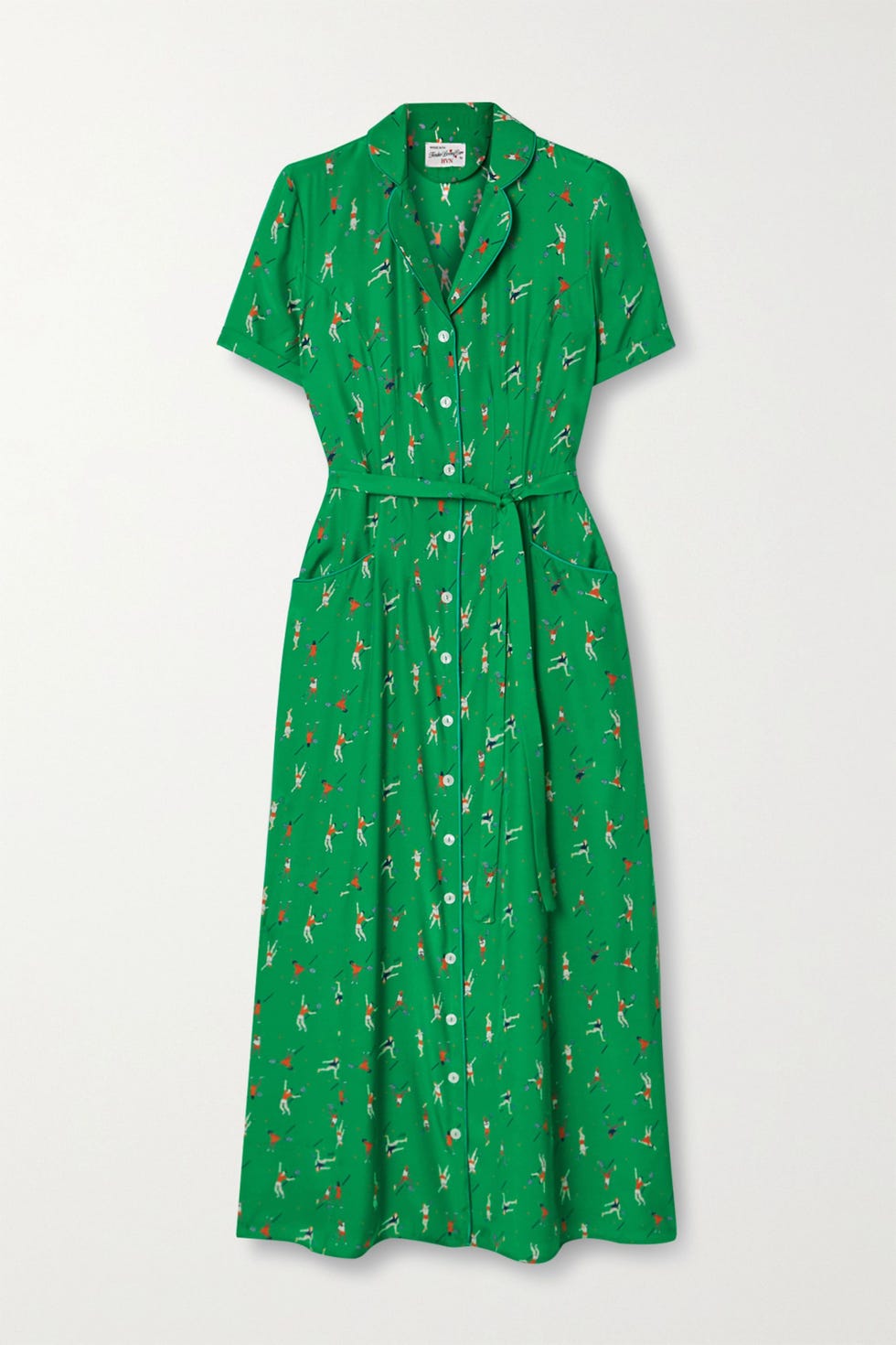 Maria belted printed silk crepe de chine midi dress