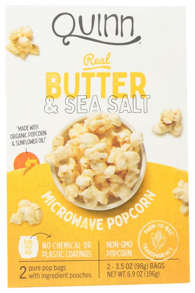 Quinn Snacks Microwave Popcorn, Real Butter & Sea Salt
