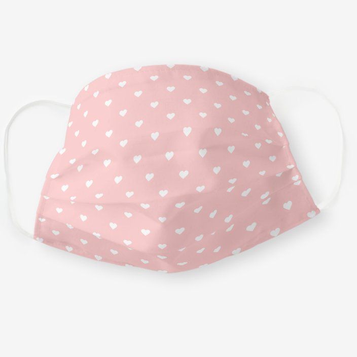 Blush Pink and White Heart Pattern Cloth Face Mask