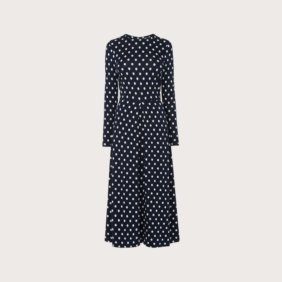 Maria Navy Spot Flared Dress