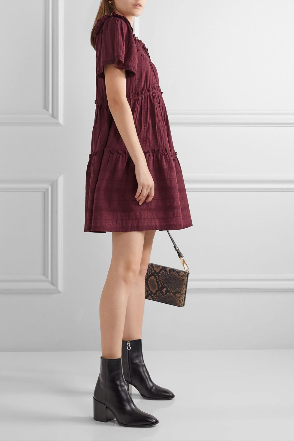Ruffled Broderie Anglaise-Trimmed Cotton-Voile Mini Dress