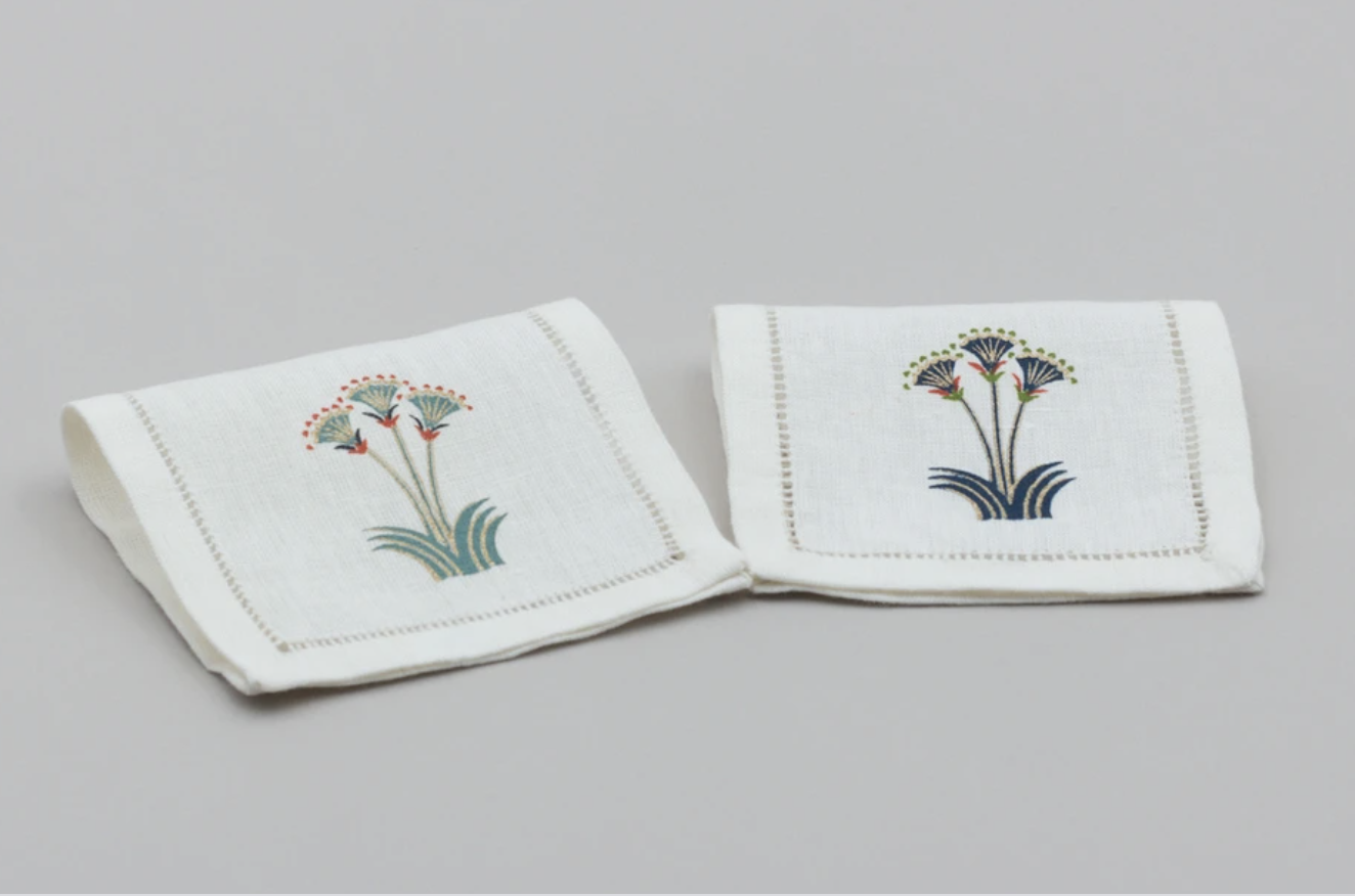 Four Navy Blue Embroidered Cocktail Napkins New 