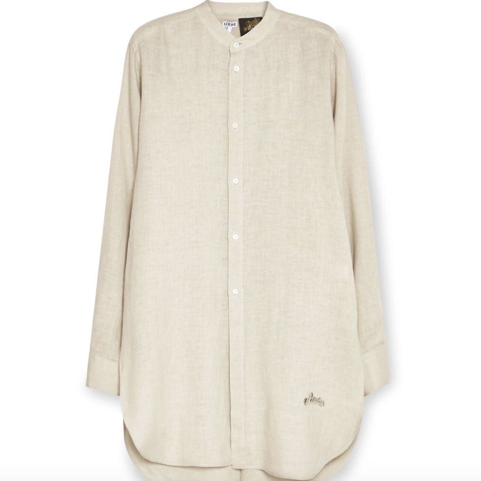 + Paula's Ibiza Grandad-Collar Logo-Embroidered Linen and Cotton-Blend Shirt