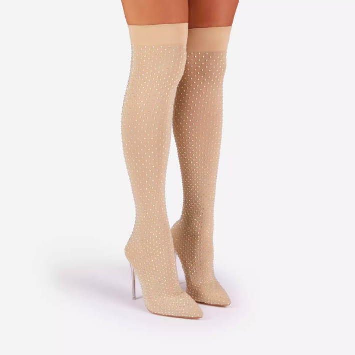 Stallion Diamante Over The Knee Thigh High Long Sock Boot 