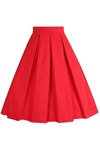 Red Vintage Pleated Skirt