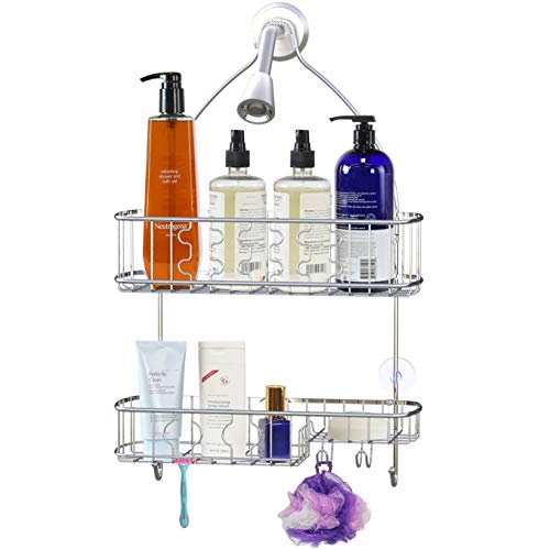 Splash Home Aluminum Maui Shower Caddy Bathroom Hanging Head Two Basket  Organizers Plus Dish for Storage Shelves for Shampoo, Conditioner and Soap  - BLACK 