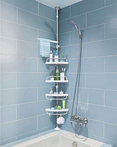 GERUIKE Bathroom Shower Shelves No Drilling Kitchen Corner Shower Caddy Basket Shelves Self Shower Organizer Adhesive Wall Aluminum Black Rectangle 2 Tiers 