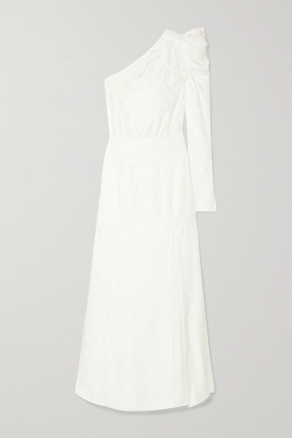 One-Shoulder Ruched Silk-Jacquard Gown