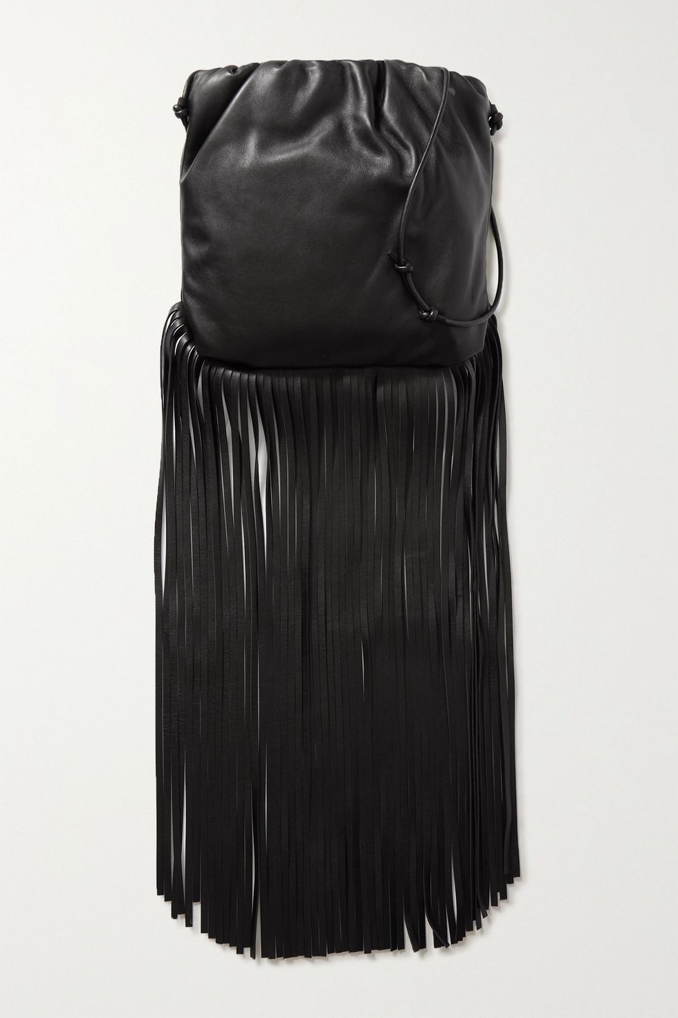 Fringe Gathered Leather Shoulder Bag