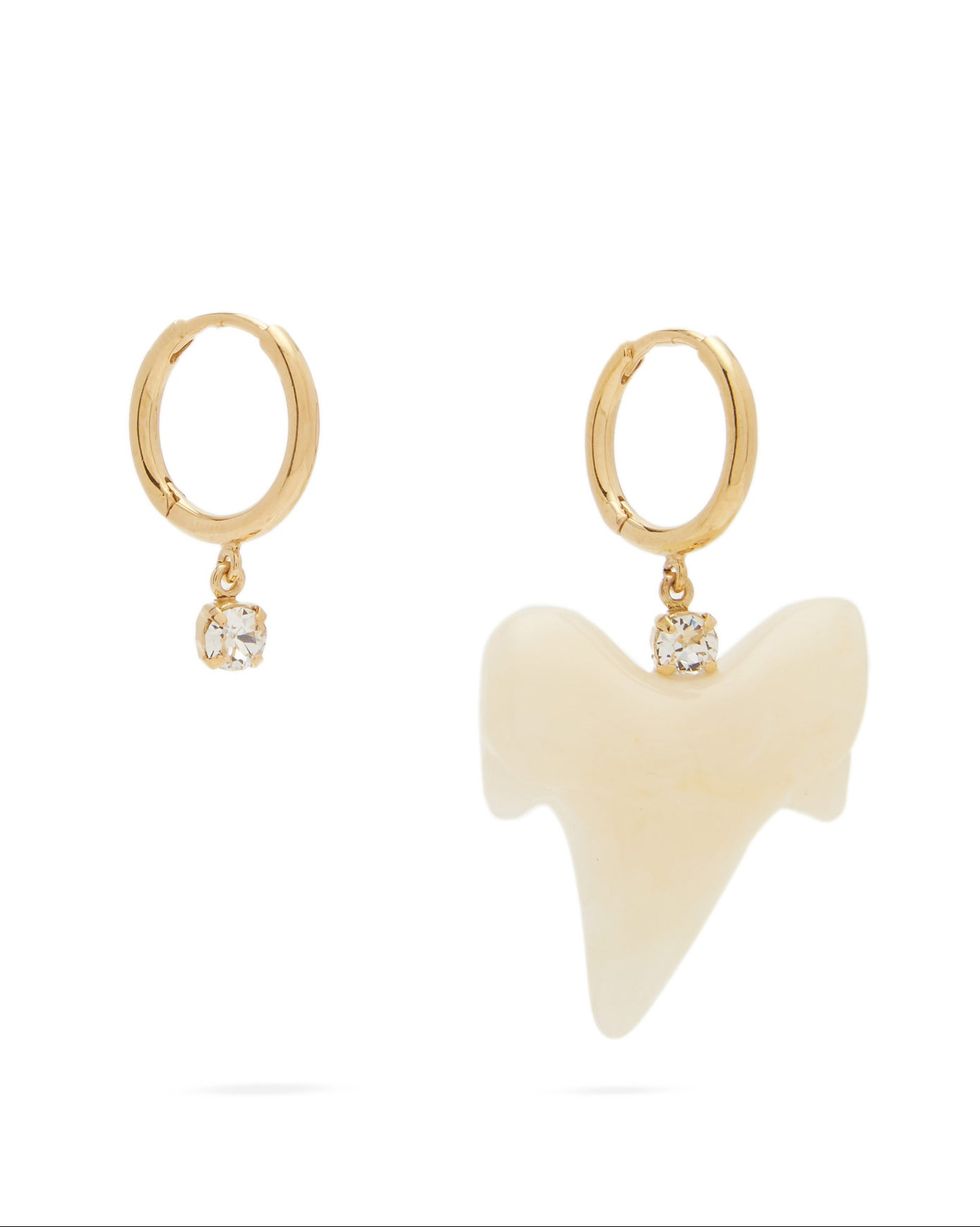 Mismatched Tooth & Crystal Hoop Earrings