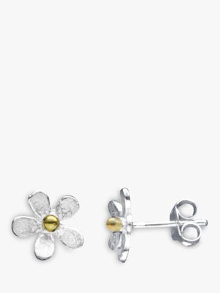 Satin Flower Stud Earrings, Silver