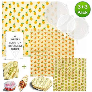 Beeswax food wraps and silicone lids, set of 6